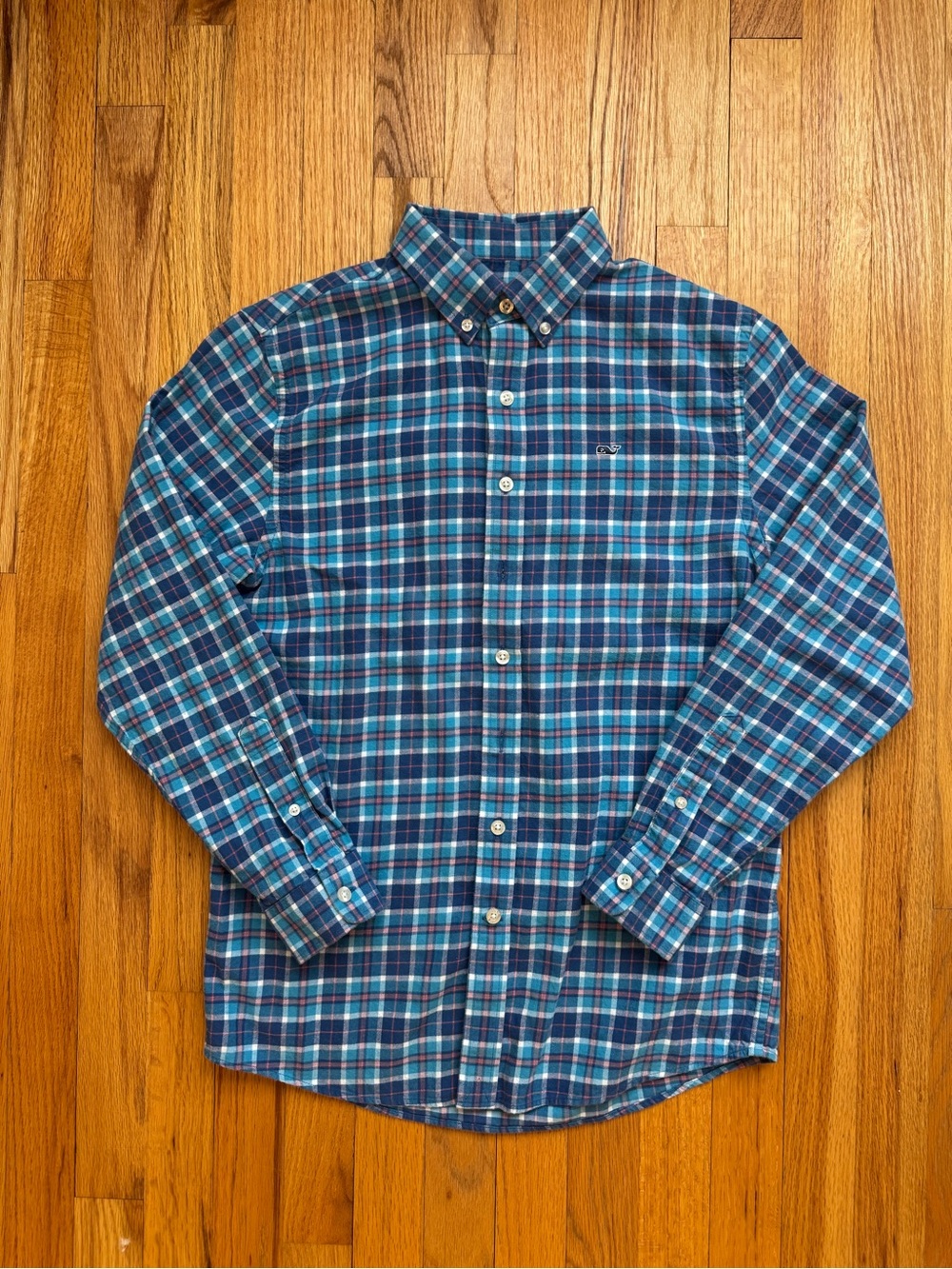 NEW Vineyard Vines Boys Flannel Blue Plaid Button-Down Shirt